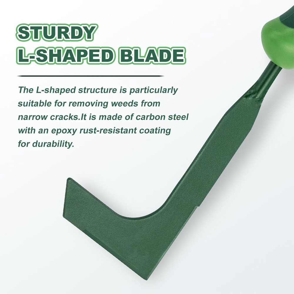Crack Weeder, 11" L-Shaped Side-Walk Weed Puller with Ergonomic Rubber Handle, C