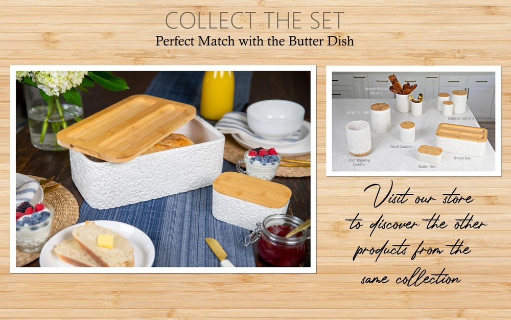 Engraved Ceramic Bread Box for Kitchen Countertop - Multipurpose Bread Storag...