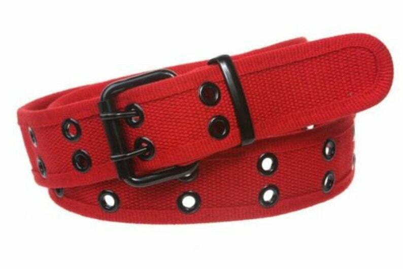 Red Premium Double Row Grommet Belt 2 Hole Canvas Web Stud