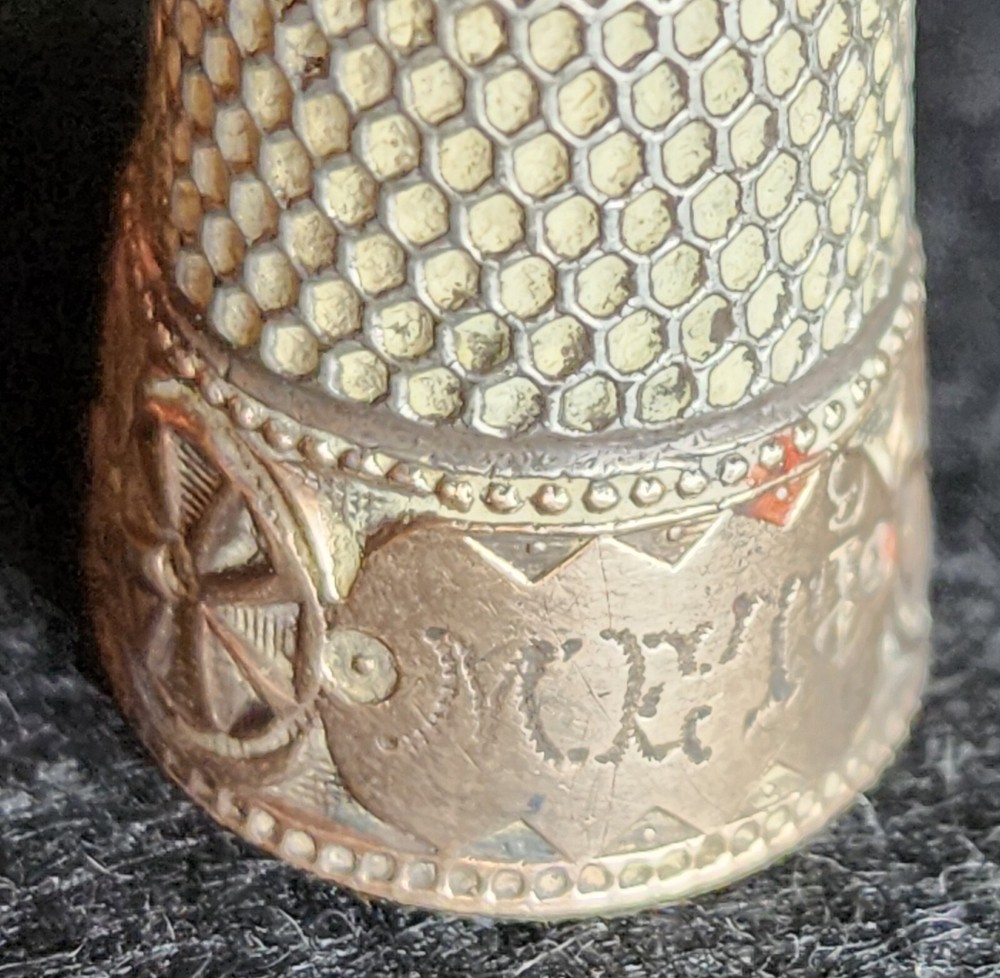 Sterling & 14K Gold Etched Scenes Thimble
