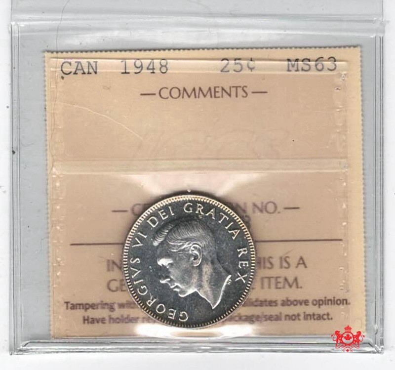 1948 Canada 25 Cents - ICCS MS63 - XLI 878