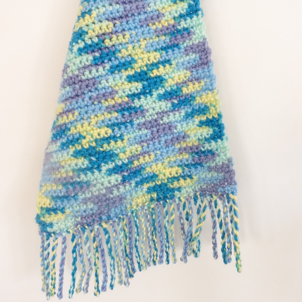 Handmade Long Crochet Scarf Bright Houndstooth Pattern Washable Acrylic