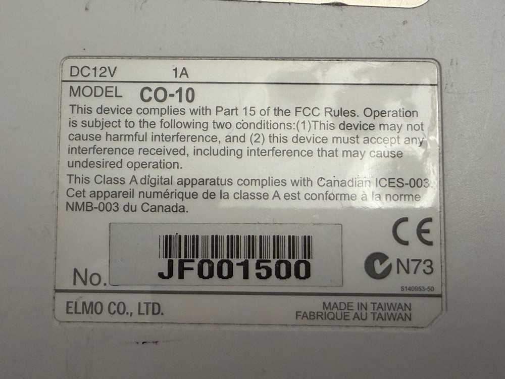 Elmo CO-10 Document Camera Visual Presenter Scanner USB VGA Classroom Tested