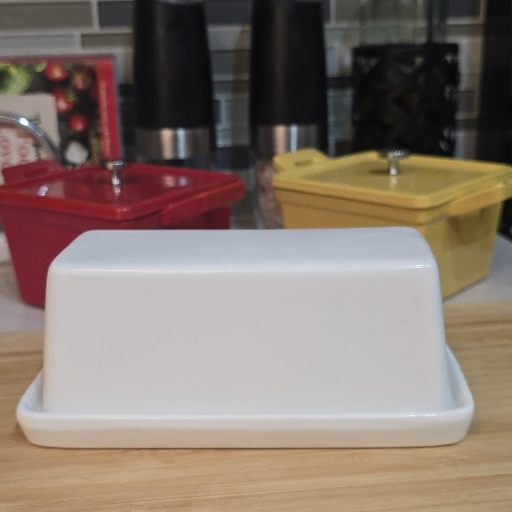 Threshold White Stoneware Covered Rectangular Butter Dish Modern Kitchen