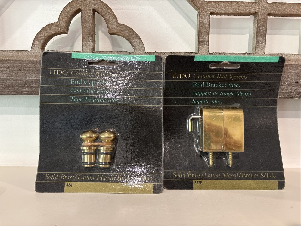 LIDO Solid Brass Gourmet Rail System End Cap & Rail Bracket MINT NOS