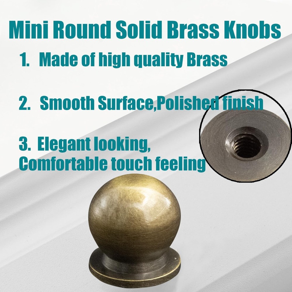 Mini Round Solid Brass Knobs, 5/8 Inch (16mm) Diameter Antique Metal Cabinet ...