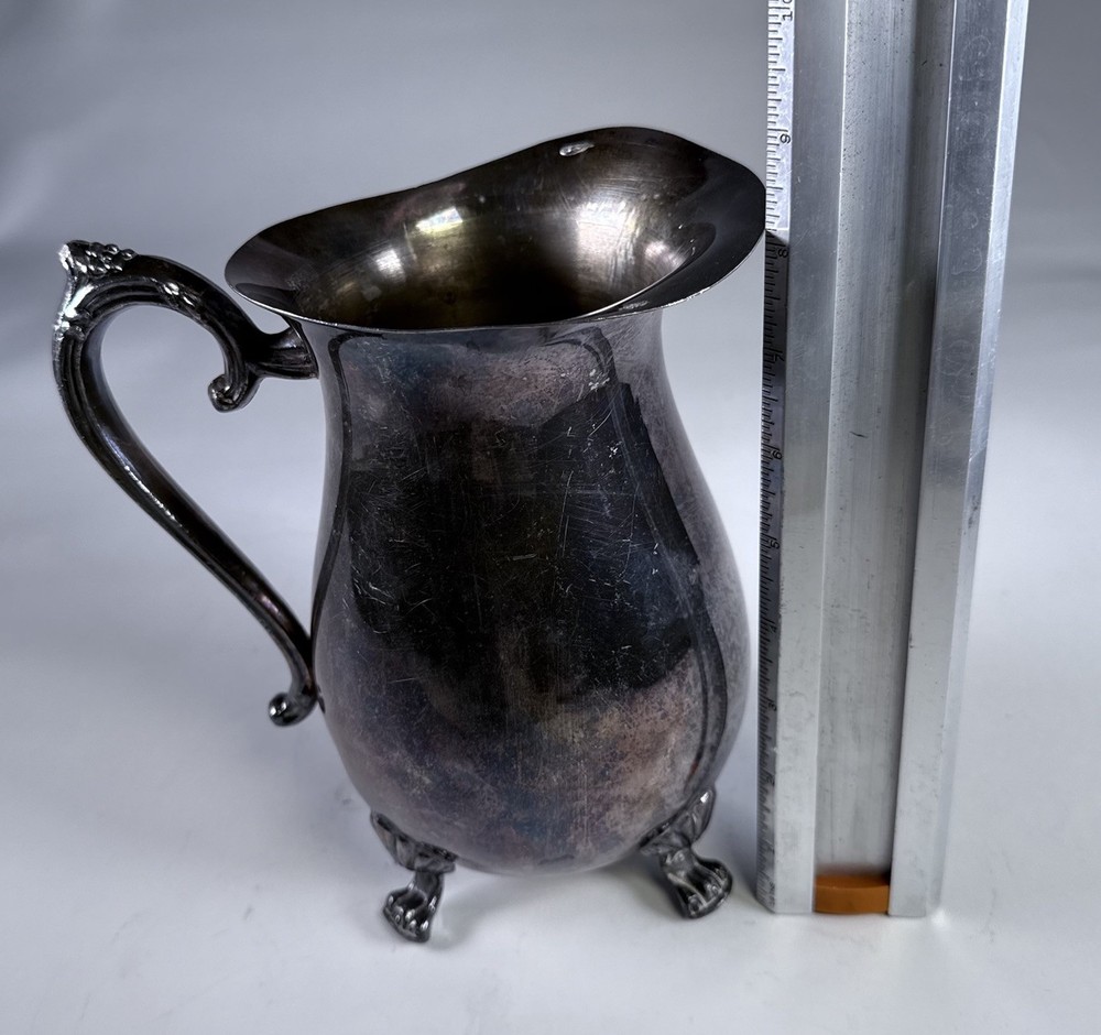 Vintage Leonard Silverplate Water Pitcher Paw Feet Scroll Handle