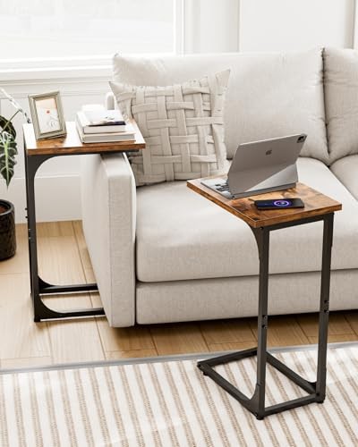 C-Shaped Side Table for Couch - Small 1-Pack Rustic Brown Without Power Outlets
