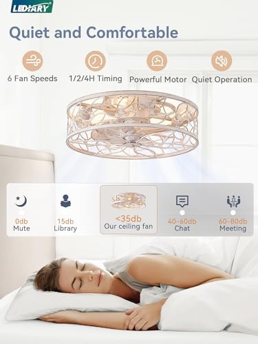 Caged Ceiling Fans with Lights, White Flush Mount Ceiling Medium White Gold