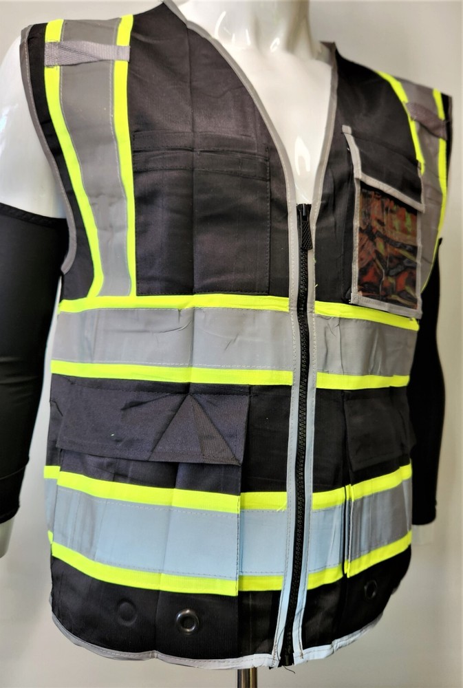 Hi Visibility Reflective Black Safety Vest /Solid knit Fabric front and back