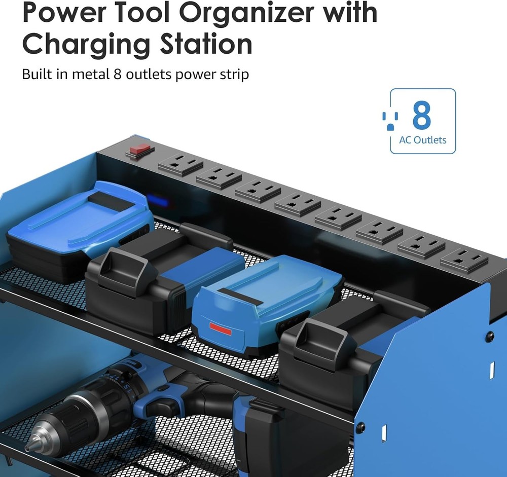 Modular Power Tool Organizer Wall Mount W/ Charging Station. Garage Drill