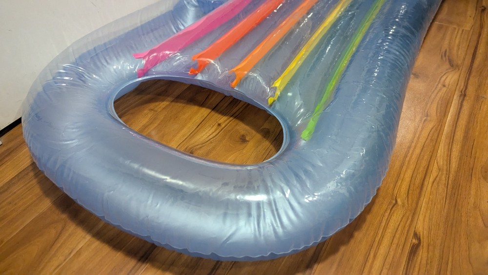 Intex Inflatable Pool Float Lounge with Rainbow Stripes, Headrest & Cup Holder