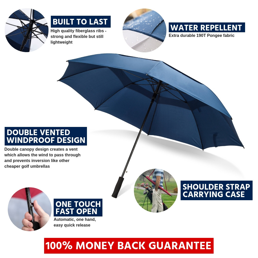 Third Floor Umbrellas 62 Inch Automatic Open Golf Umbrella - Large Vented Canopy