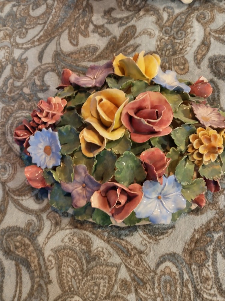 Capodimonte Flowered Bowl And Candlesticks