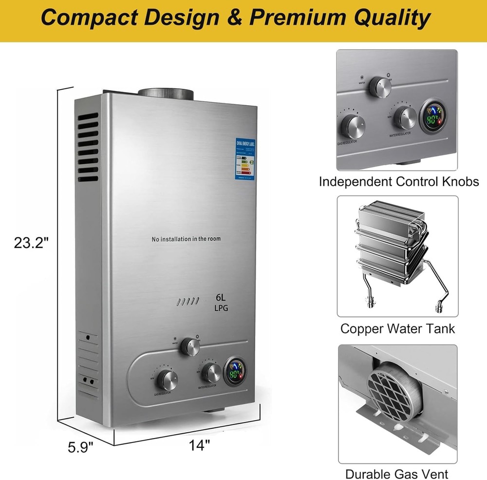 16/18/20L LPG Propane Gas Hot Water Heater Tankless On-Demand Instant Boiler