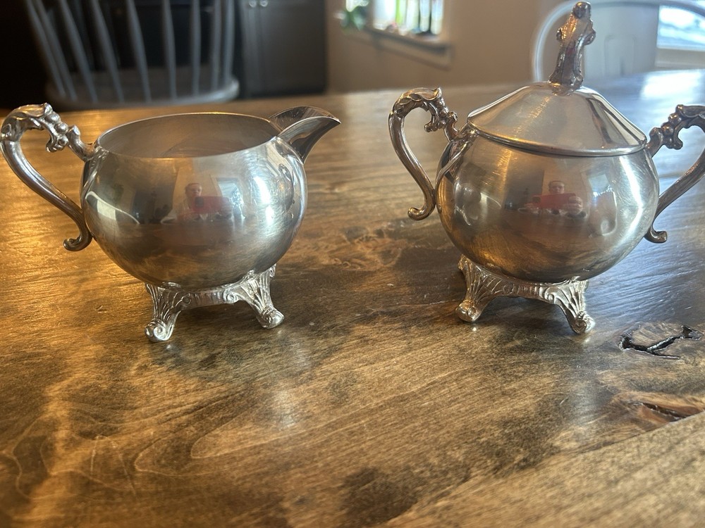 Sheridan Silver on Copper Sugar Bowl & Creamer Set