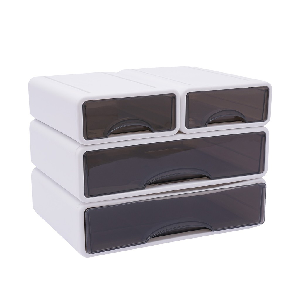 Office Storage Box with 4 Drawers Plastic Stackable Storage Drawers Organizer