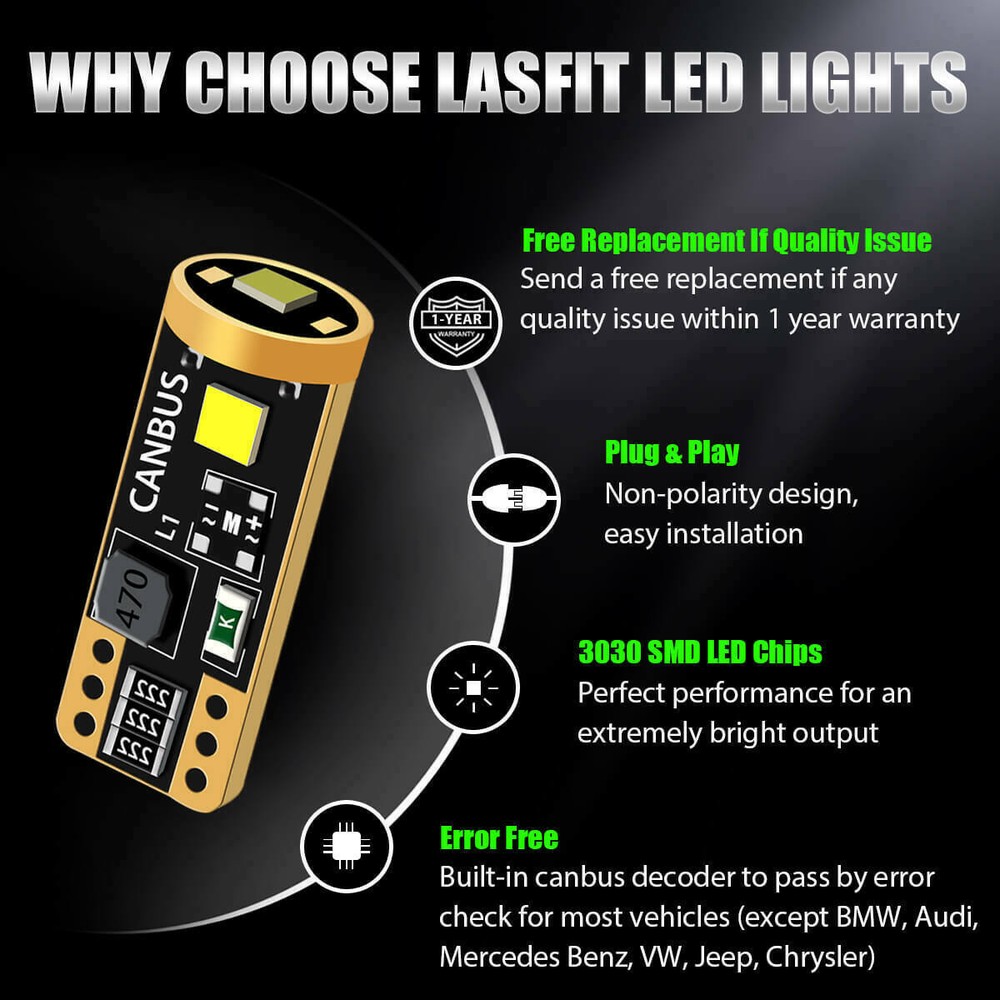 Combo Lasfit LED T10 LED License Plate Interior Dome Map Light Bulb 168 194 2825