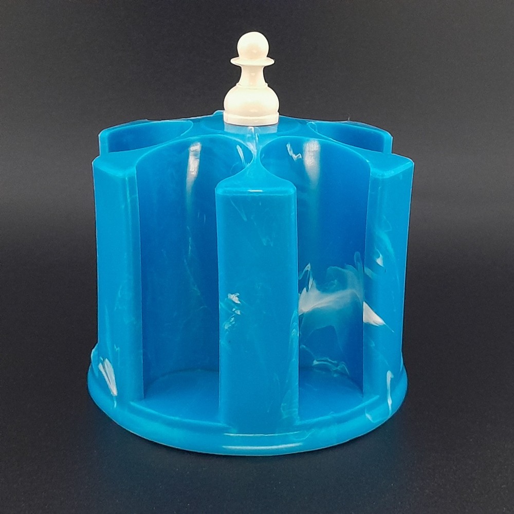 Vintage Marbled Blue Plastic Rotating Thread Spool Carousel Caddy Holder