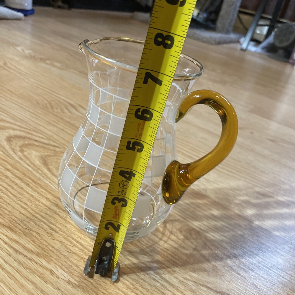 art Glass water pitcher Frosted checkered