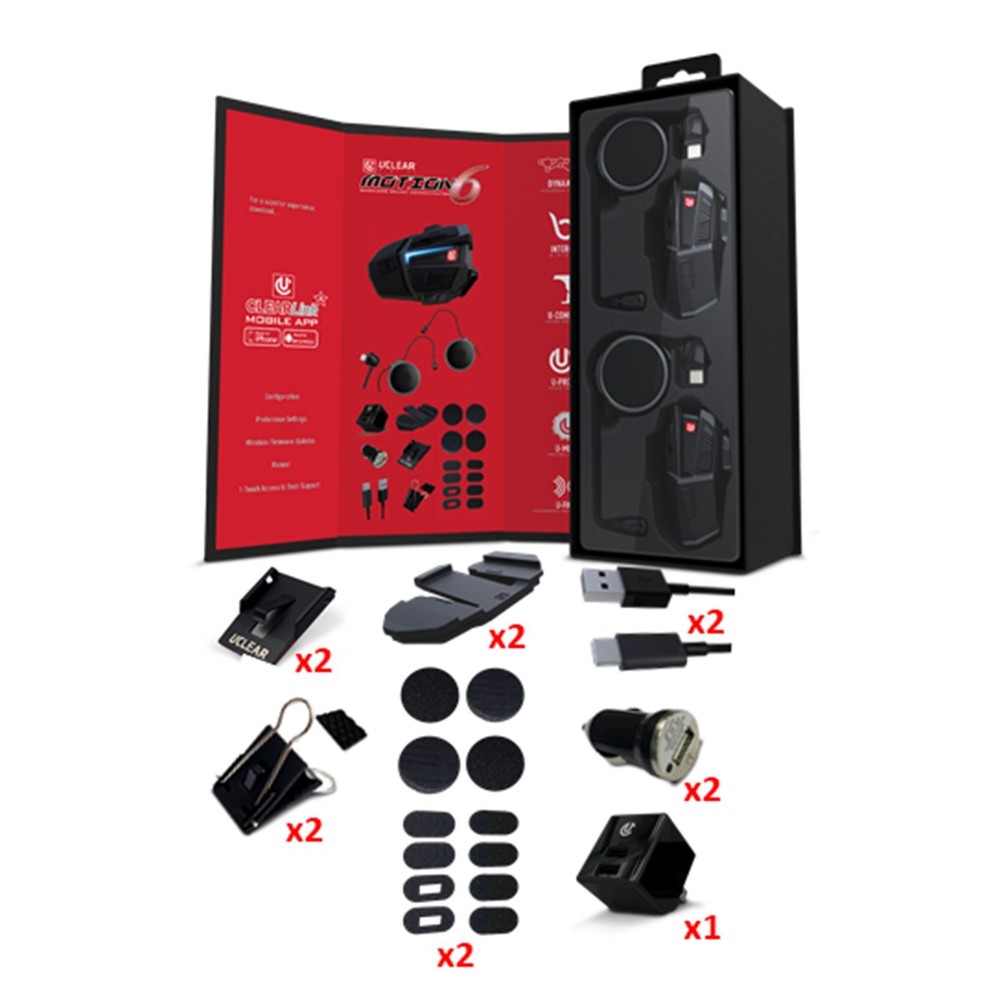 UClear UCLEAR Motion 6 Bluetooth Helmet Audio System Dual Kit 180509
