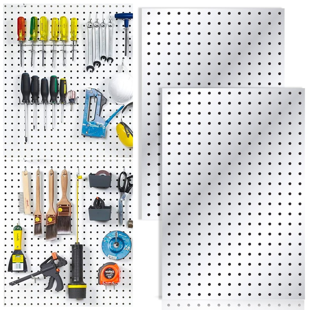 2 Pcs Pegboard, Metal Pegboard Wall Panels - Pegboard Wall Organizer System -...