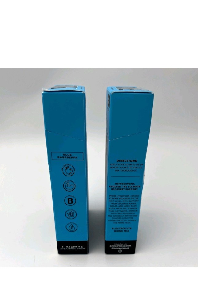 PRIME Hydration Stick Pack Blue Raspberry 2 Boxes 6 Sticks Each=12 Exp:08/2025