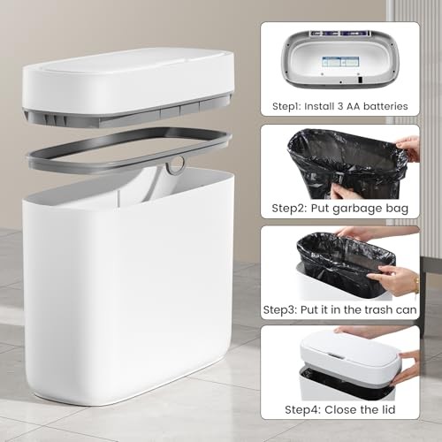 Small Trash Can for Bathroom, 3.5 Gallon Automatic Touchless Trash Can White