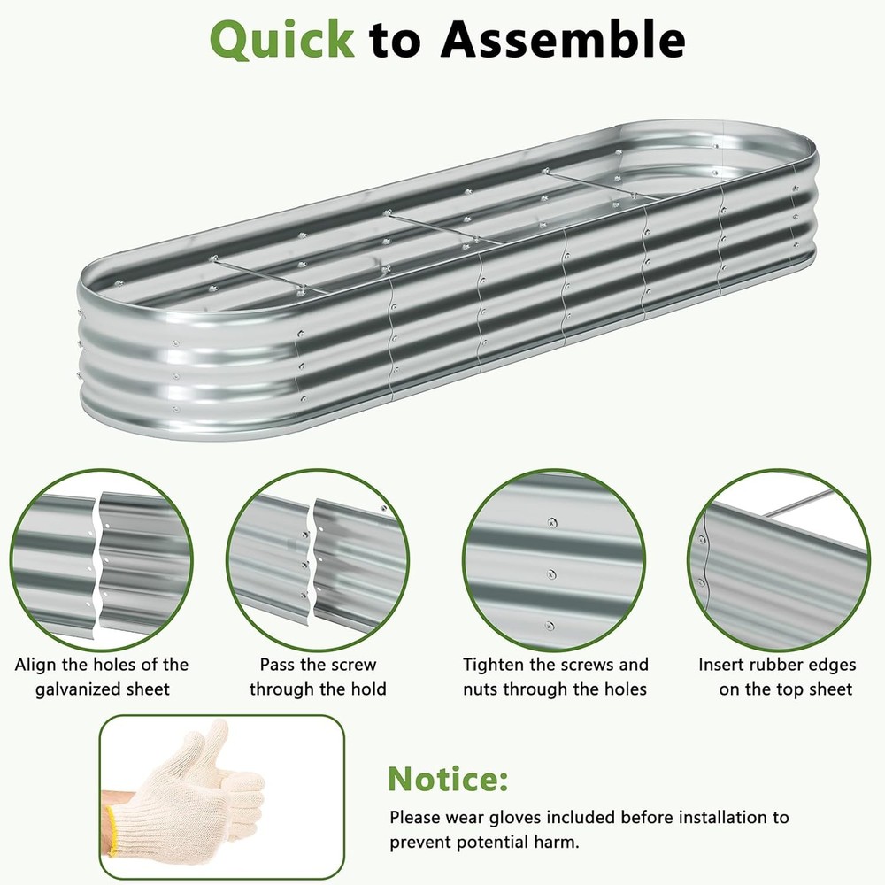 2-Pack Galvanized Oval Raised Garden Beds, Metal Planter 6×3×1ft