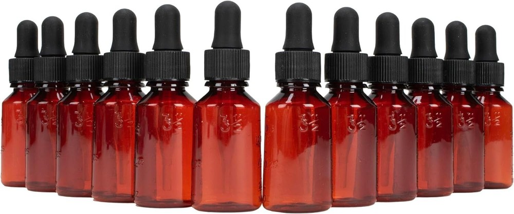 Amber Plastic Dropper Bottle, 1 oz, 12/Box