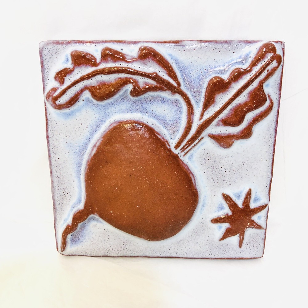 Vintage Handmade Eartha Pottery Tile Art Beet Vegetable Signed Parran Collery