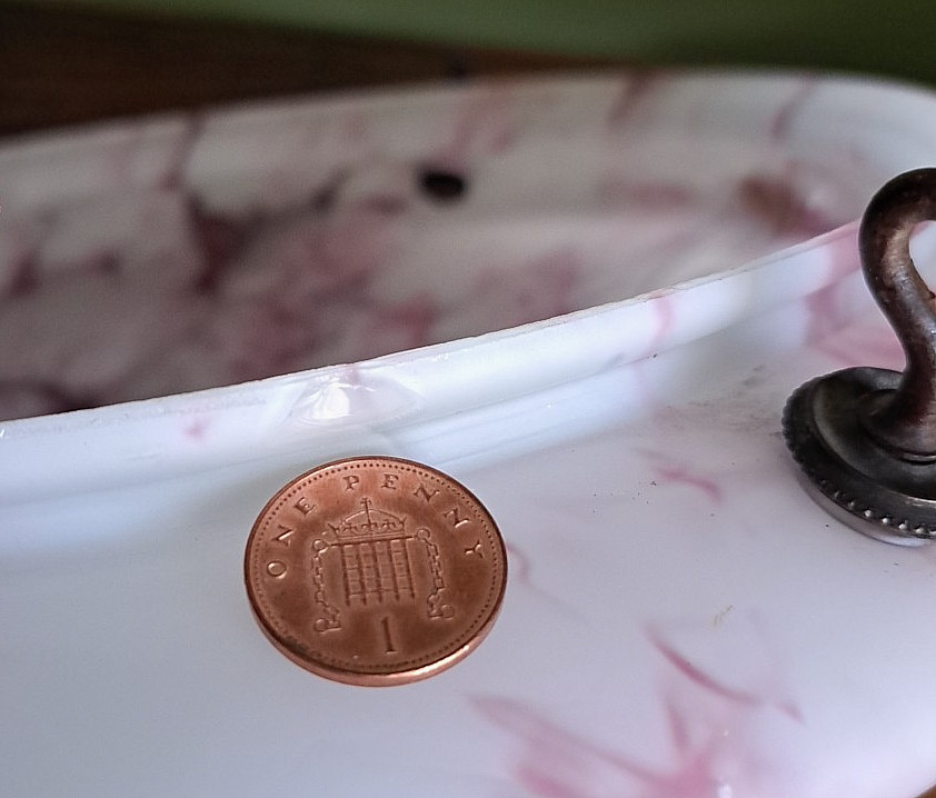 ANTIQUE FLY CATCHER CEILING LIGHT RASPBERRY PINK MARBLED GLASS SHADE & CHAINS