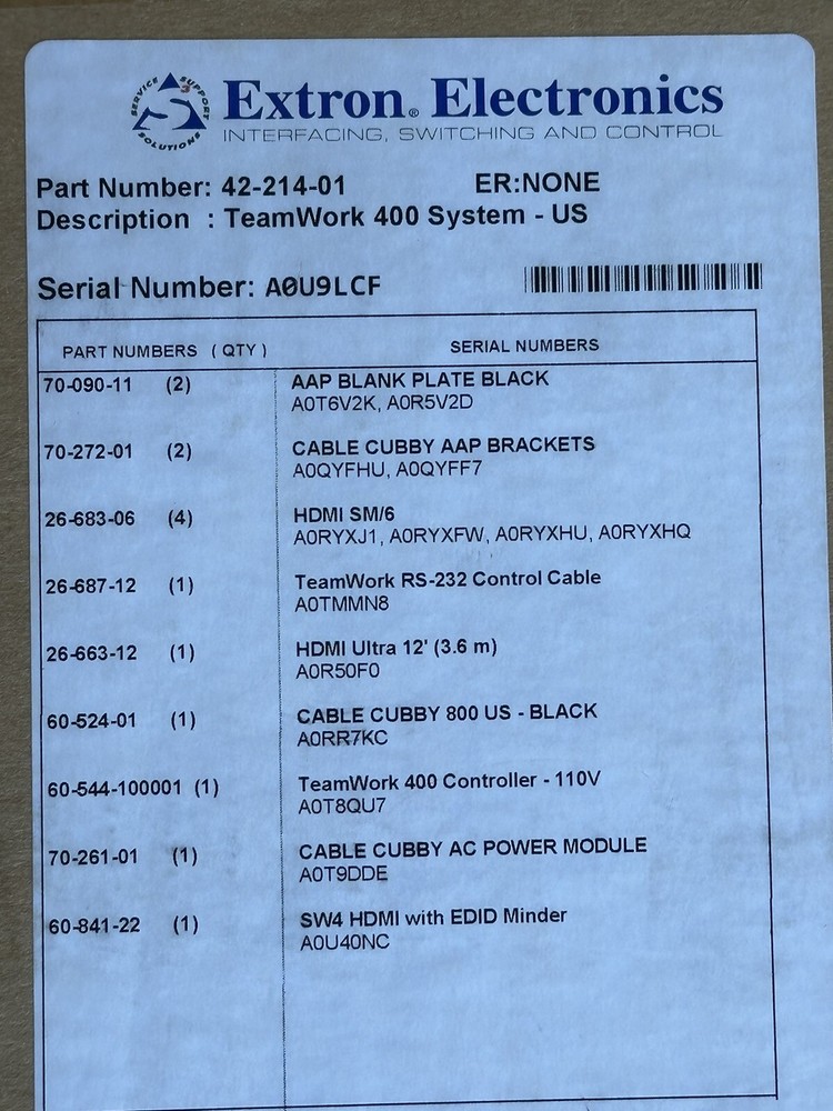 Extron Electronics TeamWork 400 System US 42-214-01 Sealed Box New