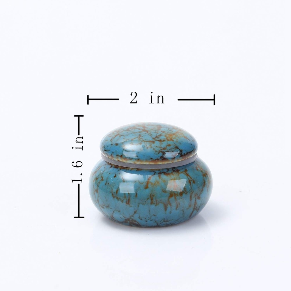 Small Urn for Human Ashes - 1.6'' Handicrafted - Beautiful Tiny Blue