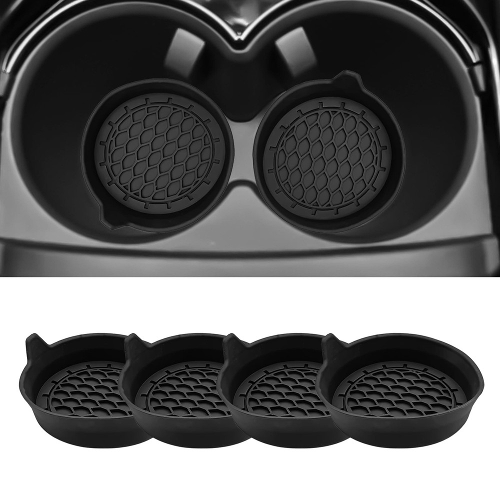 4-Pack Universal Cup Holder Coasters, Black Silicone Inserts - Keep