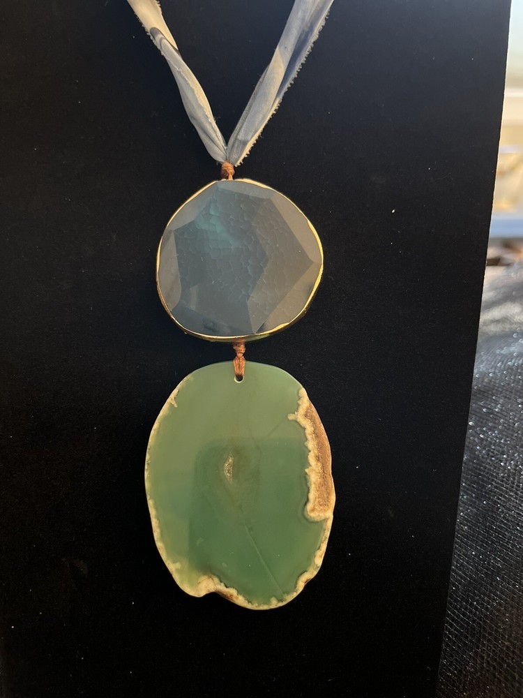 enamel blue and green necklace pendant