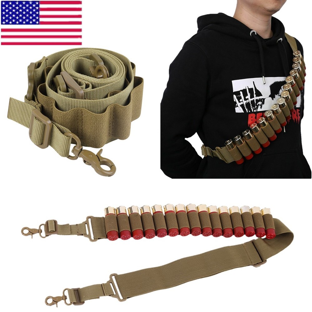 Tactical Rifle Shotgun Sling with 15 Shell Ammo Holder 2 Point Adjustable Strap