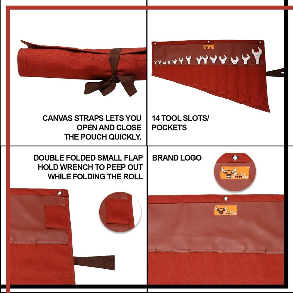 14-Pocket Wrench Roll Bag – Waterproof Tool Organizer (Red)