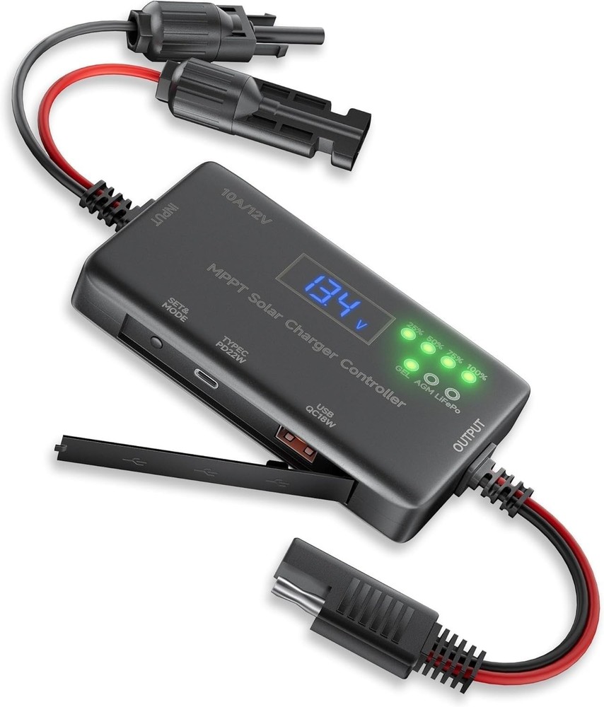 MPPT Solar Charge Controller 12V 10A, Solar Panel Charge Controller With Type-C
