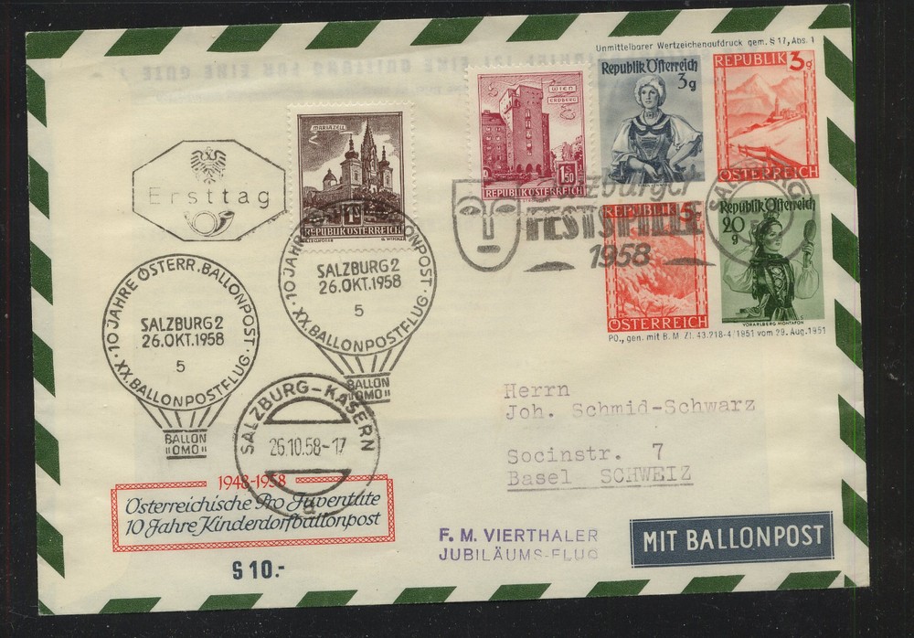 Austria  nice ballon post, postal envelope uprated  1958         MS1220