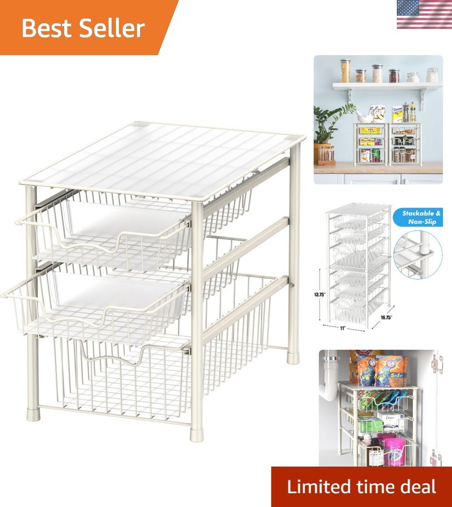 Elegant 3-Tier Stackable Sliding Basket Organizer - Perfect for Kitchen & Bath
