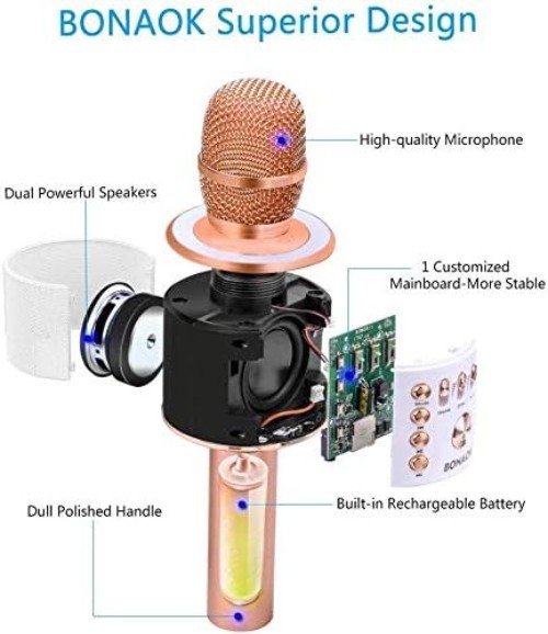 Portable Handheld Karaoke Microphone with Bluetooth & Volume Control – Rose Gold