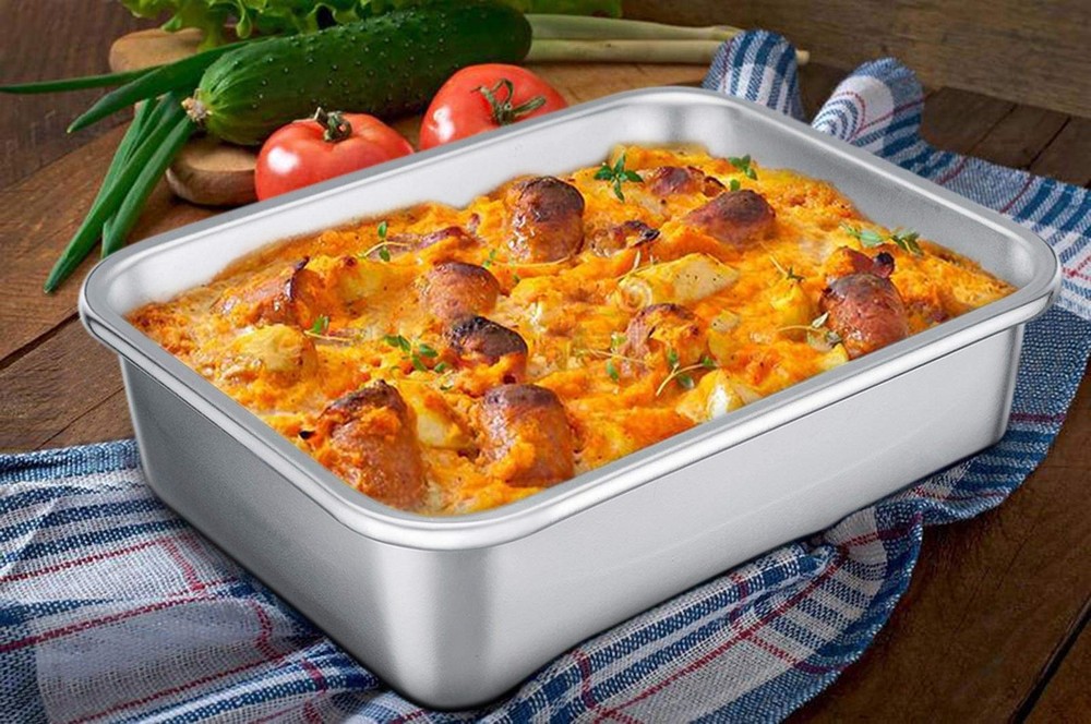 Rectangular Cake Pan Brownie Pan, Stainless Steel Lasagna Casserole Baking Pa...