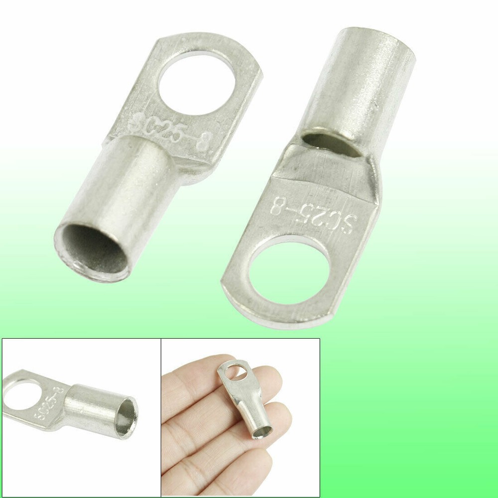 5 Pcs 8mm Bolt Hole Copper Cable Terminals Silver Tone #