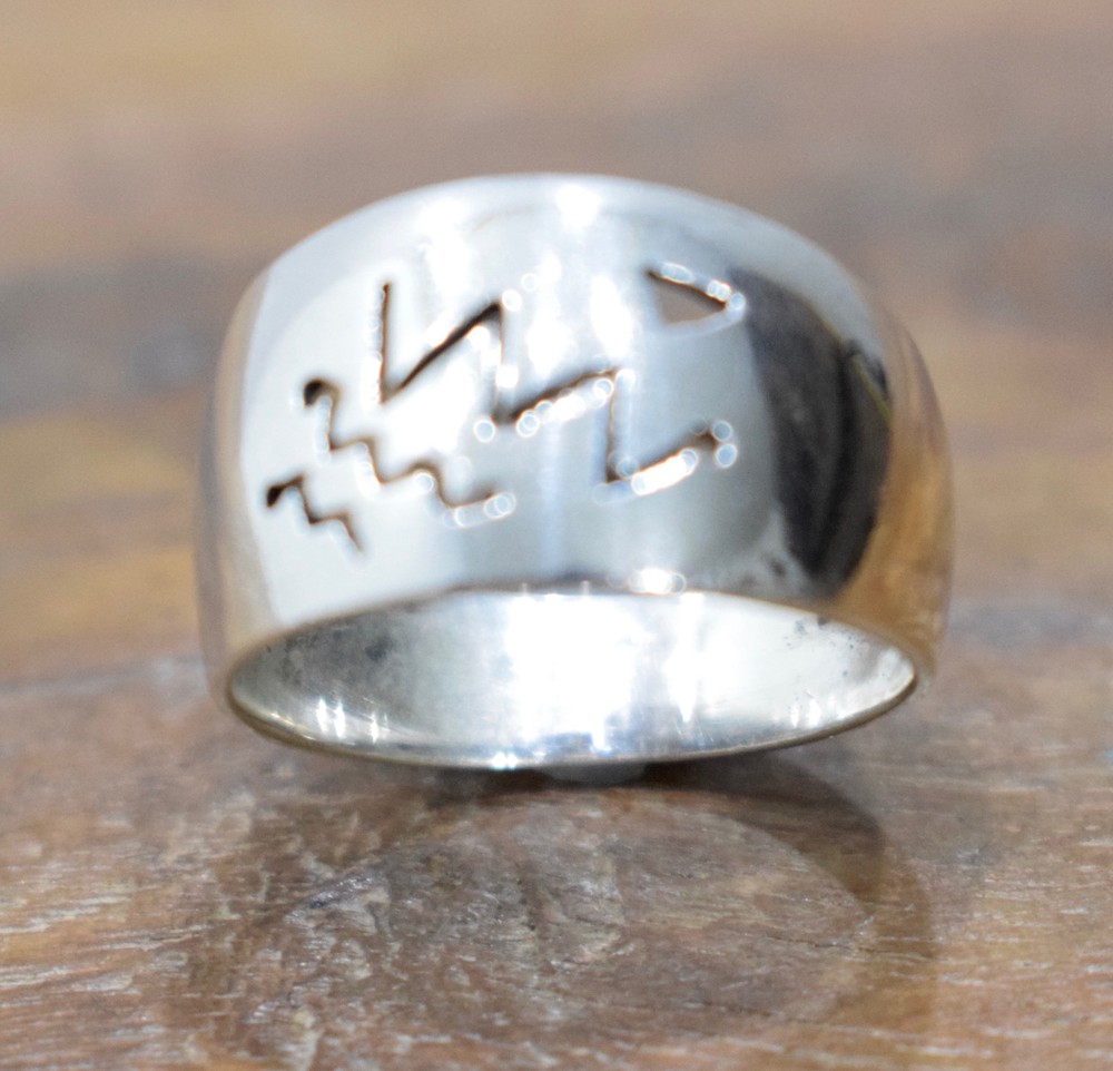 Ring Sterling Silver Etched Cut Out Band Ring