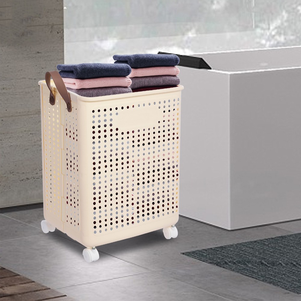 66lbs Collapsible Laundry Hamper Foldable Rolling Laundry Basket With Wheels US