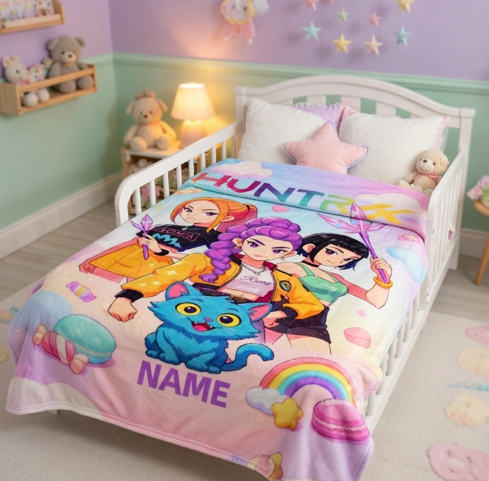 Custom Spring Anime Kpop Demon Flannel Blanket Easter Cozy Gift