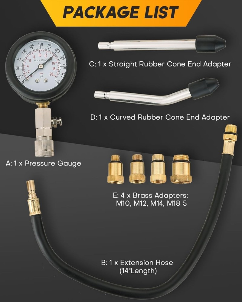 8PCS Engine Cylinder Compression Tester Kit 0-300 PSI