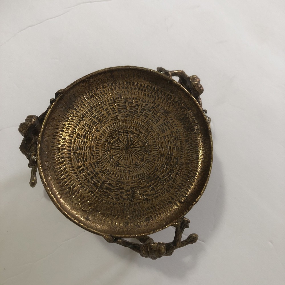 Antique Georgian Solid Brass Tazza Dish Centrepiece Held By Three Frogs