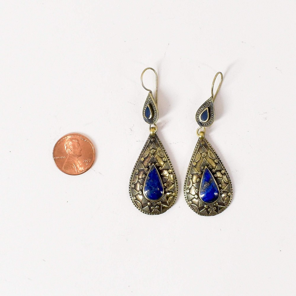 Lapis and Silver Colored Earrings Afghanistan